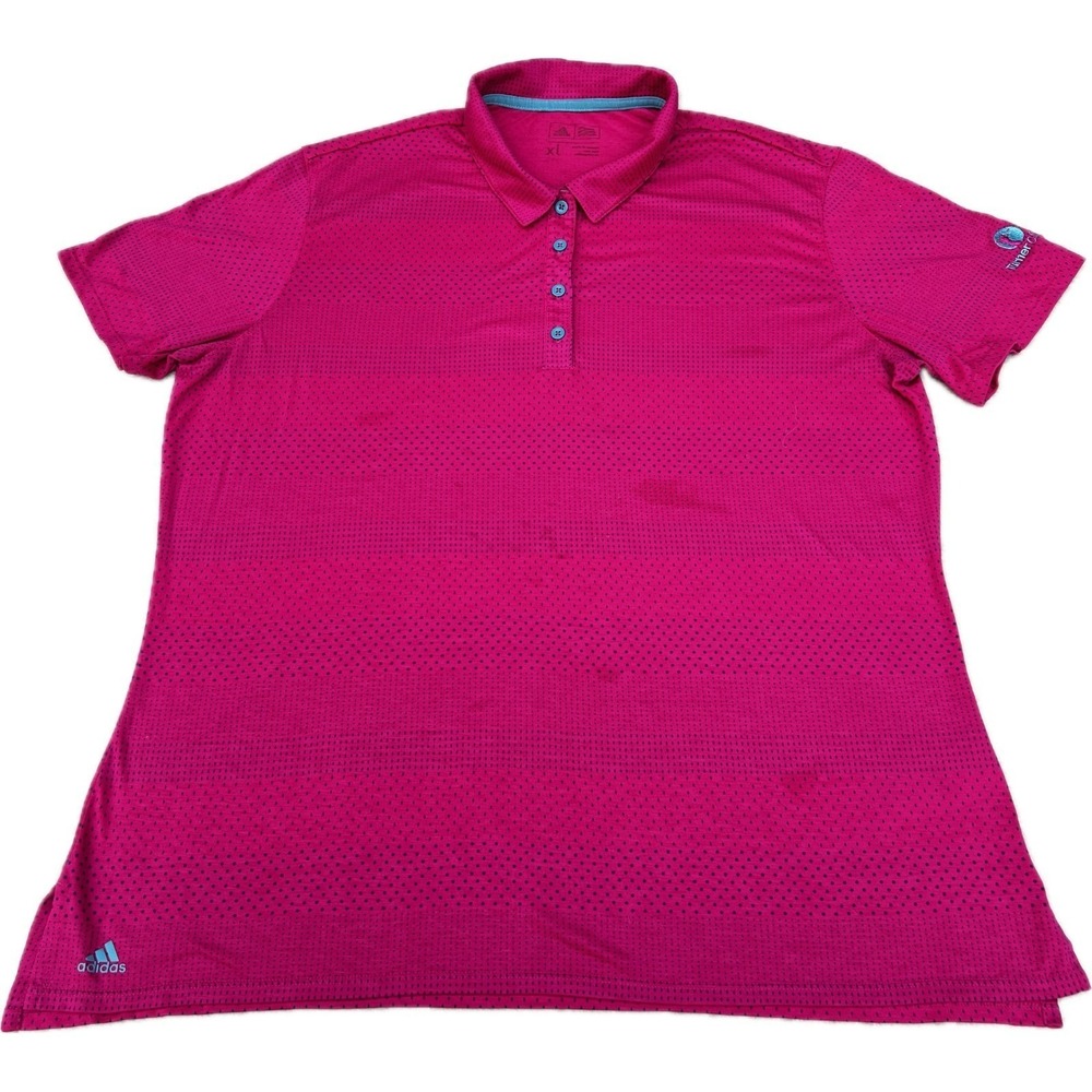 Adidas Climacool Golf Polo Athletic Shirt Women's XL Pink Navy Dots Teal Accent